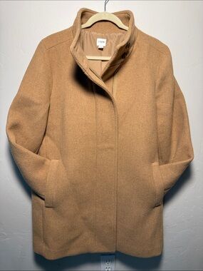 J. Crew Women’s Camel Wool-Blend Stand Collar Hidden Zip-Up Pea Coat